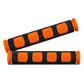 Motorcycle grip cover set, black with orange horn icons and end caps, 2-piece