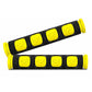Motorcycle grip cover set, black with yellow horn icons and end caps, 2-piece