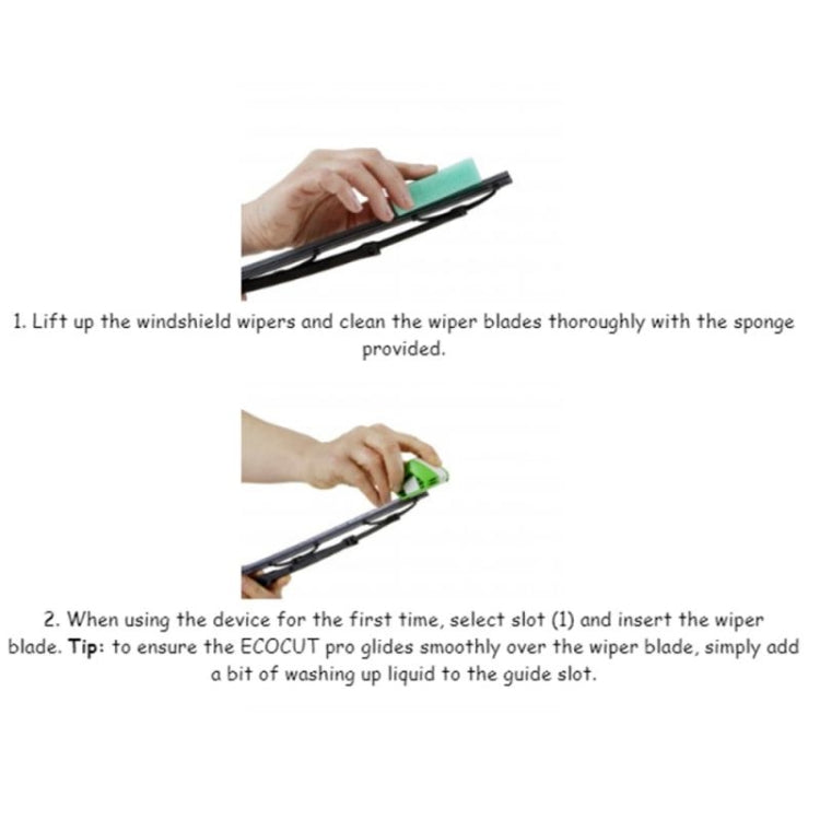 Hand using green wiper blade restorer to clean windshield wipers
