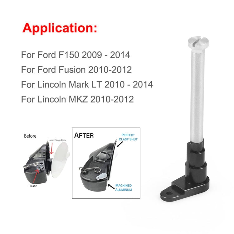 Fuel door hinge pin with tall silver stem and black mounting base