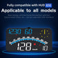 Car HUD display showing blue 2-digit speed, km/h, and compass indicators