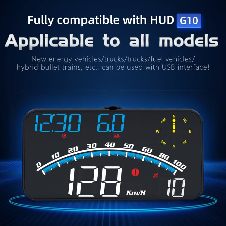Car HUD display showing blue 2-digit speed, km/h, and compass indicators