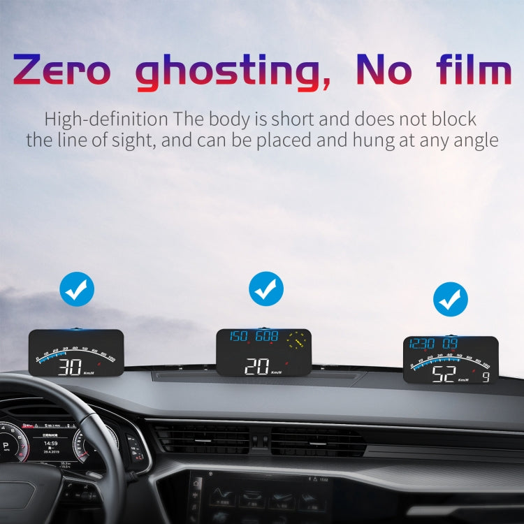 Car HUD speed display with blue readouts installed on dashboard