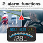 Car HUD speed display with blue digits and over-speed/fatigue warning icons