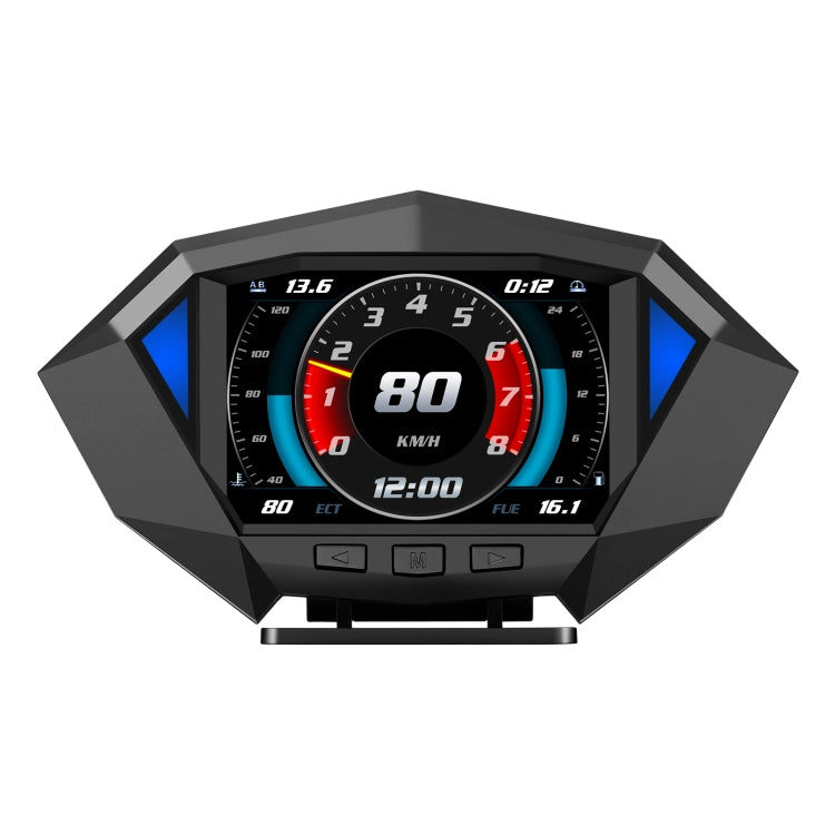 Car HUD speedometer display with black housing and blue side accents, showing 80 km/h
