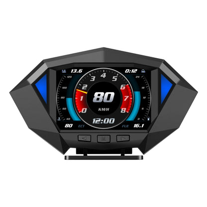 Car HUD speedometer display with black housing and blue side accents, showing 80 km/h
