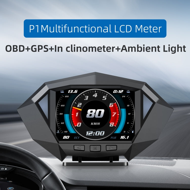 Car OBD2 GPS HUD display unit with black body and blue side accents, speed shown in center