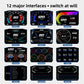 HUD display interface examples collage with multiple speed, RPM, and diagnostic gauge screens