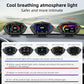 Car HUD meter with ambient light settings, device shown with blue lighting and color options