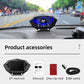 Car HUD speedometer display with included accessories: mount, manual, non-slip mat, OBD cable