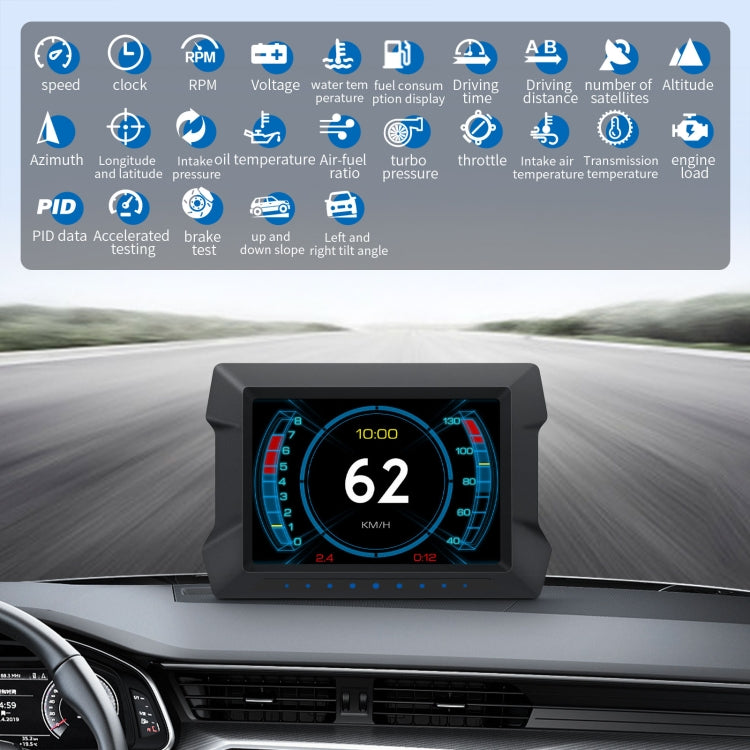 Car HUD head-up display with circular speed gauge showing 62