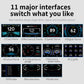 Car HUD head-up display with multiple interface theme thumbnails and speed readings