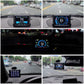 Car dashboard with HUD head-up display showing speed in traffic
