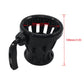 Black motorcycle drink cup holder with open cup and side mounting clamp.