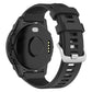 22mm silicone watch band in black with buckle and perforated strap holes.