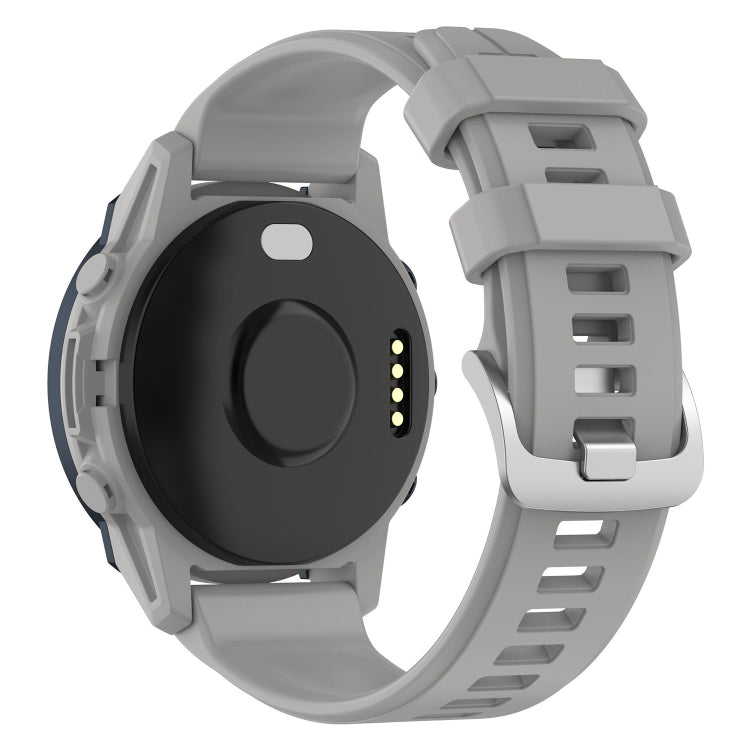 22mm silicone watch band in light grey with buckle and perforated strap holes.