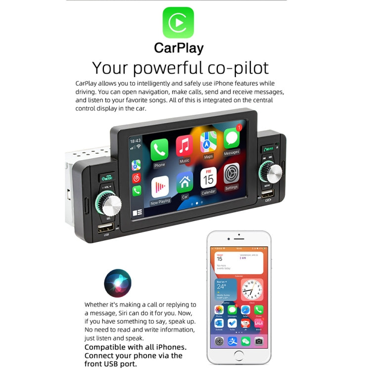 In-dash car MP5 player with touchscreen showing app icons and media shortcuts