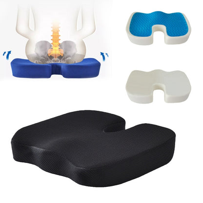 Black U-shaped ergonomic seat cushion with contoured center cutout