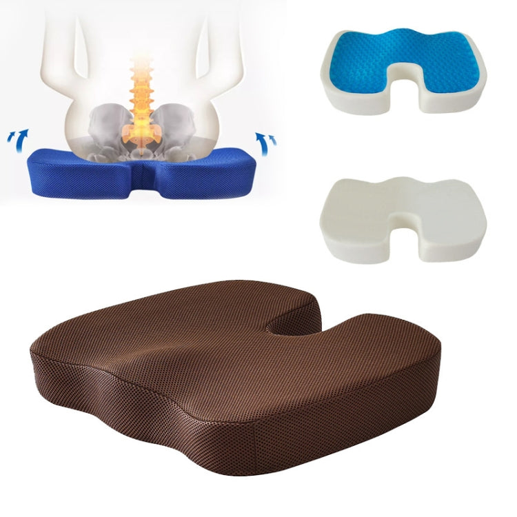 Brown U-shaped ergonomic seat cushion with contoured center cutout