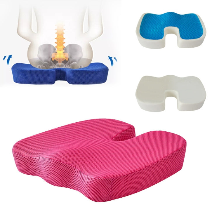 Pink/red U-shaped ergonomic seat cushion with contoured center cutout