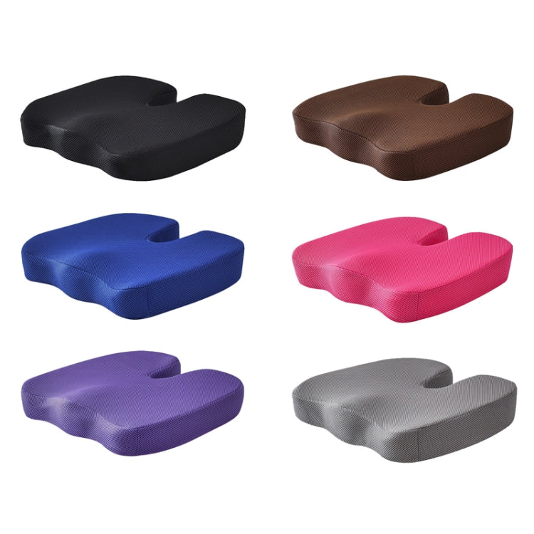 U-shaped ergonomic seat cushion in multiple colors: black, brown, blue, pink, purple, grey