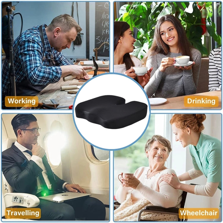U-shaped ergonomic seat cushion with black contoured top and foam base