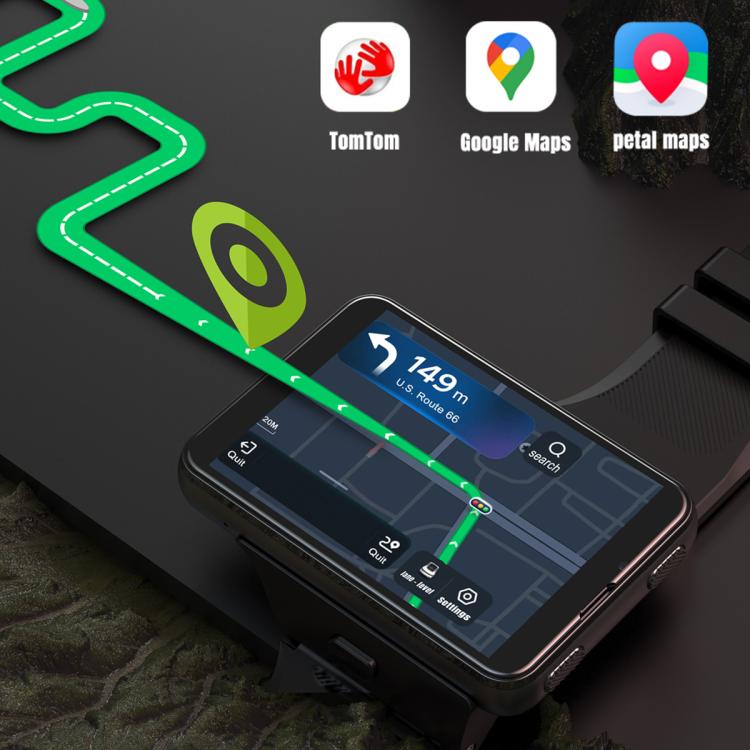 Black smartwatch with route navigation and speed shown on the display