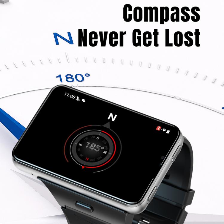 Black smartwatch with compass dial on the screen, worn on a wrist strap