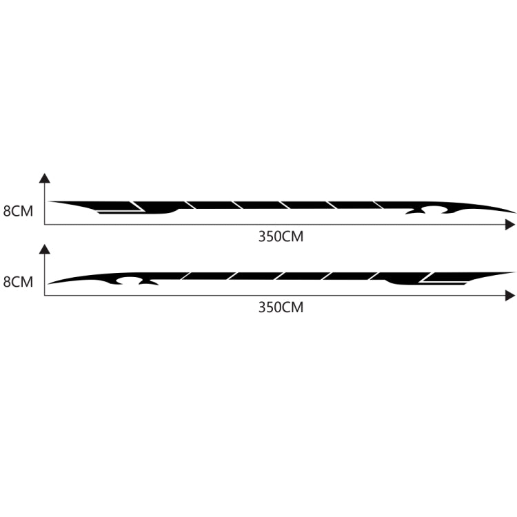 2-piece car waistline sticker set, black D-178 pattern with sizing diagram