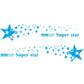Blue star pattern car decorative sticker set with “Super star” text, 2 pieces.