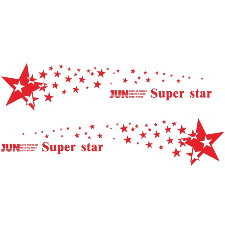 Red star pattern car decorative sticker set with “Super star” text, 2 pieces.
