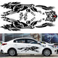 White car with black wolf totem side stripe decals, winged wolf graphic