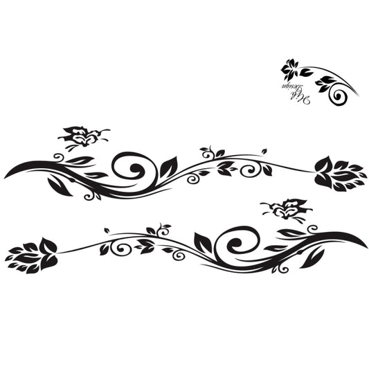 Car decorative sticker set (2 pcs) with black butterfly and floral swirl pattern