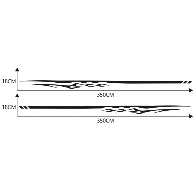 Set of 2 car flame-streak decorative stickers, black; 350cm length with dotted ends