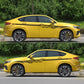 Car side decal set of 2 flame-streak stickers on a yellow SUV, black stripe