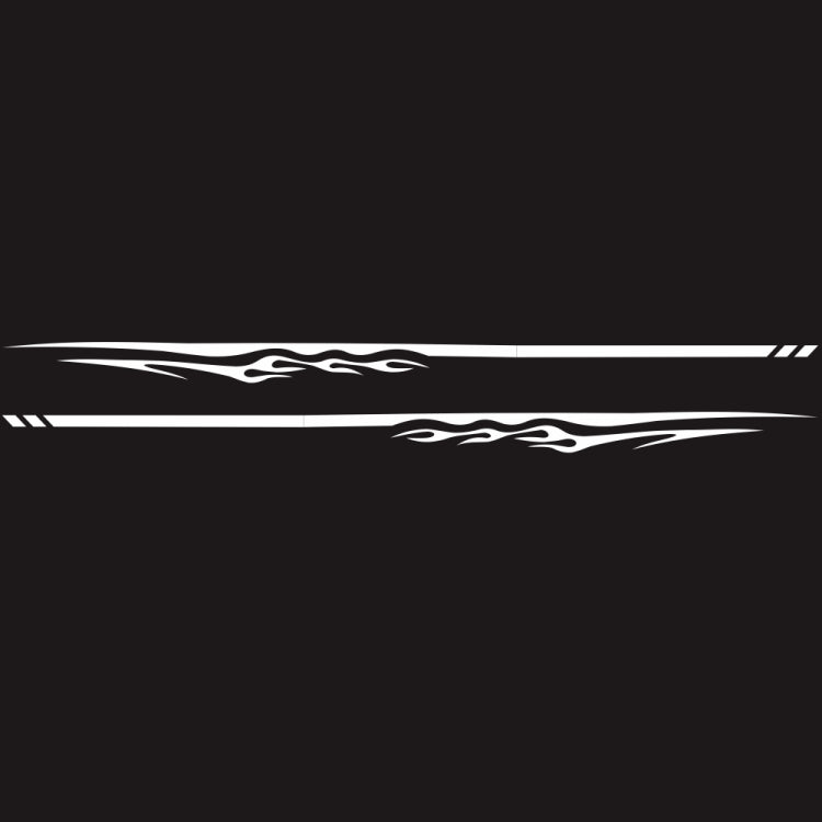 Set of 2 car flame-streak decorative stickers, white stripes with flame accents