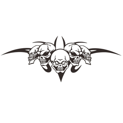 Black skull tri-figure graphic car hood decorative sticker with horned crest
