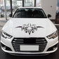 Skull tri-figure car hood decorative sticker, black graphic on white front hood