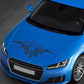 Skull tri-figure car hood decorative sticker, dark graphic on blue front hood