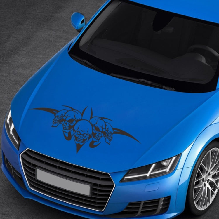 Skull tri-figure car hood decorative sticker, dark graphic on blue front hood
