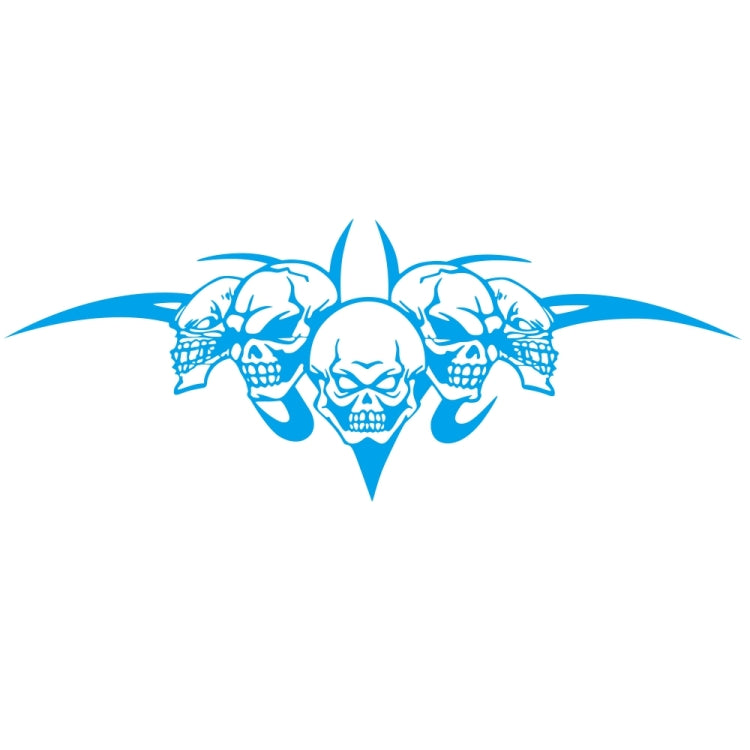 Light blue skull tri-figure graphic car hood decorative sticker with horned crest