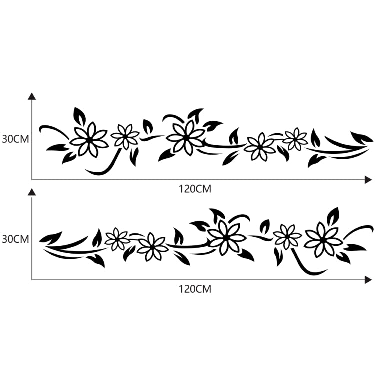 2-piece car decal size layout guide with 120cm length and 30cm height markers