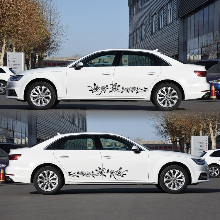 Car door decorative flower totem decal strip with black leaf-and-flower pattern
