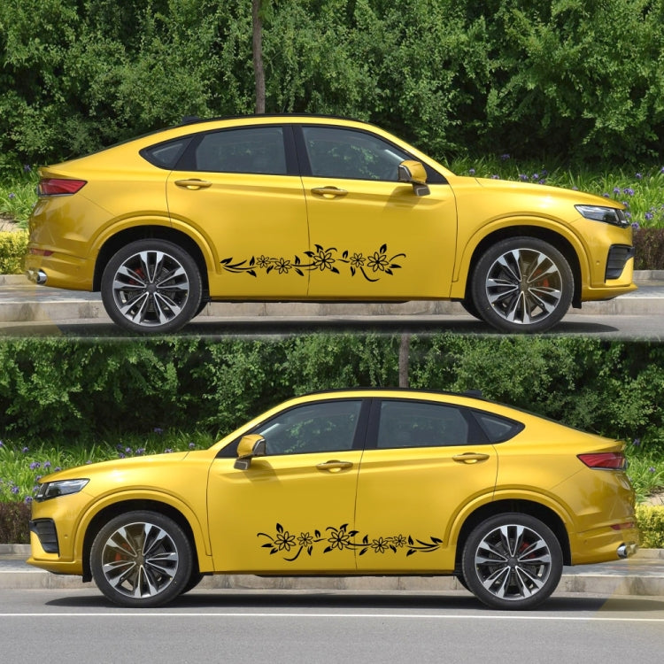 Car door decorative flower totem decal strip with black leaf-and-flower pattern