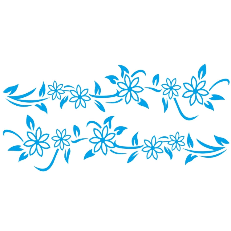 Car decorative flower totem vinyl decal, blue leaf-and-flower pattern, 2-piece set