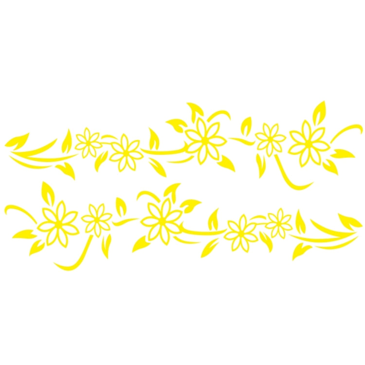 Car decorative flower totem vinyl decal, yellow leaf-and-flower pattern, 2-piece set