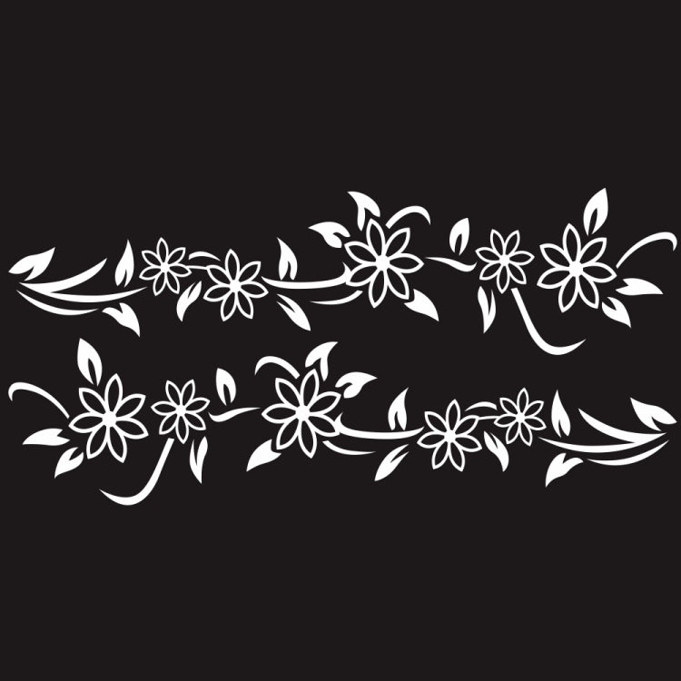 Car decorative flower totem vinyl decal, white leaf-and-flower pattern, 2-piece set