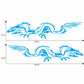 Blue dragon totem decal graphic with two mirrored dragons and size layout.