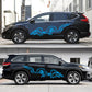 Black SUV side with blue dragon totem decal strip on the doors.