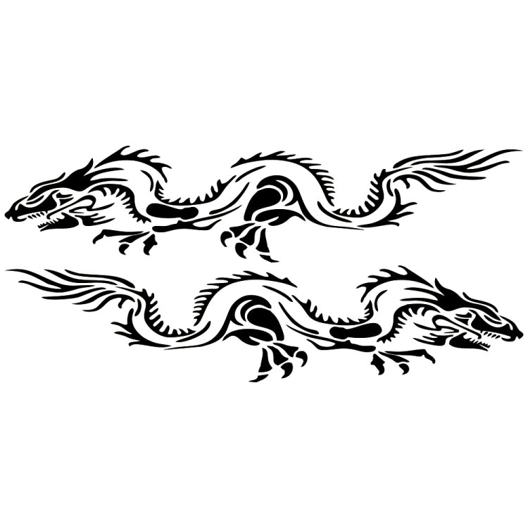 Black dragon totem car decal set with two mirrored dragon silhouettes.